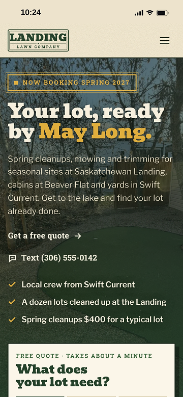 Landing Lawn Company on a phone